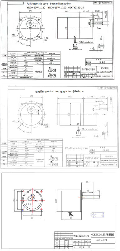 Yn70-20 70JB20G10 3 Fase Kleine Ac Toestelmotor voor Soja Bean Milk Machine